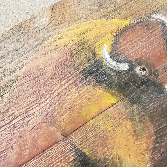 Buffalo Portrait original Oil Painting Larry Geilenfeldt Rustic Reclaimed Wood - Picture 6 of 10